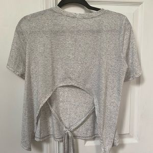 BCBG Gray T-shirt with cut-out back and tie. XS
